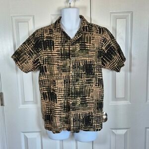 Stacy Adam's linen cotton short sleeve button down shirt green tan men's medium
